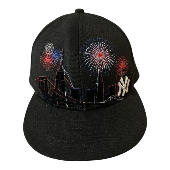 New Era 59FIFTY New York Yankees Wool Fitted Hat 7 1/2 Fireworks NYC Skyline Emb - Picture 1 of 8